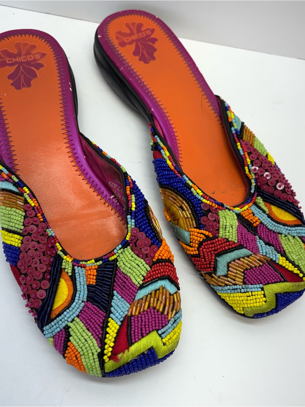 Chico's Multicolor Beaded Flats with Orange Insole
